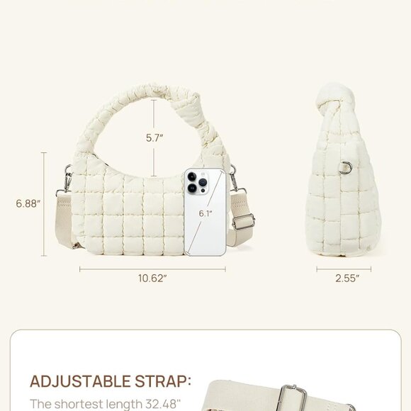 Elegant Lightweight Puffer Tote Bag for Women with Removable Crossbody Strap - Picture 6 of 7